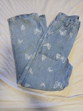 Simple Society Butterfly Print Wide Leg Jeans Size 1/25 Y2K Coquette Denim